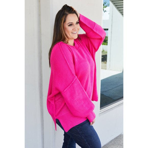 Davi & Dani Hot Pink Reverse Seam Sweater - Picture 10 of 11